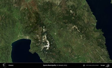 Sparta Belediyesi. Yunanistan 'ın idari bölgesi, Ocak 2023' te çekilen Global Mozaik Sentinel-2 karolarından oluşan bir uydu görüntüsü üzerine kurulmuştur.