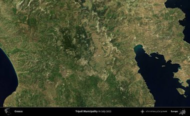 Trablus Belediyesi. Temmuz 2022 'de çekilen Global Mozaik Sentinel-2 karolarından oluşan uydu görüntüsü üzerine Yunanistan' ın idari bölgesi
