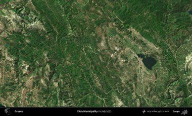 Zitsa Belediyesi. Temmuz 2022 'de çekilen Global Mozaik Sentinel-2 karolarından oluşan uydu görüntüsü üzerine Yunanistan' ın idari bölgesi