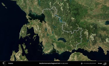 Aetolia-Acarnania Bölgesel Birimi. Yunanistan 'ın idari alanı, Temmuz 2022' de çekilen Global Mozaik Sentinel-2 karolarından oluşan bir uydu görüntüsüyle özetlendi