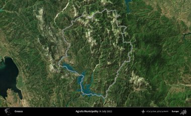 Agrafa Belediyesi. Yunanistan 'ın idari alanı, Temmuz 2022' de çekilen Global Mozaik Sentinel-2 karolarından oluşan bir uydu görüntüsüyle özetlendi