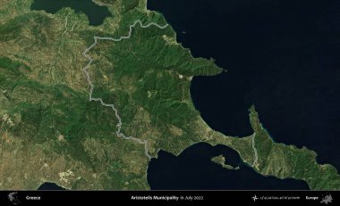 Aristo Belediyesi. Yunanistan 'ın idari alanı, Temmuz 2022' de çekilen Global Mozaik Sentinel-2 karolarından oluşan bir uydu görüntüsüyle özetlendi