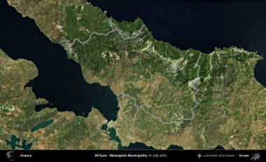 Dirfyon - Messapion Belediyesi. Yunanistan 'ın idari alanı, Temmuz 2022' de çekilen Global Mozaik Sentinel-2 karolarından oluşan bir uydu görüntüsüyle özetlendi