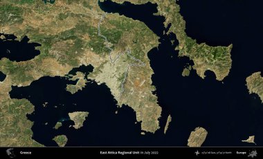 Doğu Attica Bölgesel Birimi. Yunanistan 'ın idari alanı, Temmuz 2022' de çekilen Global Mozaik Sentinel-2 karolarından oluşan bir uydu görüntüsüyle özetlendi
