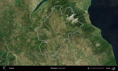 Elassona. Yunanistan 'ın idari alanı, Temmuz 2022' de çekilen Global Mozaik Sentinel-2 karolarından oluşan bir uydu görüntüsüyle özetlendi