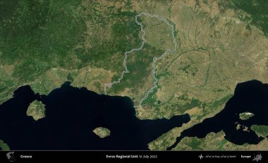 Evros Bölgesel Birimi. Yunanistan 'ın idari alanı, Temmuz 2022' de çekilen Global Mozaik Sentinel-2 karolarından oluşan bir uydu görüntüsüyle özetlendi