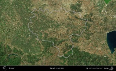Farsala. Yunanistan 'ın idari alanı, Temmuz 2022' de çekilen Global Mozaik Sentinel-2 karolarından oluşan bir uydu görüntüsüyle özetlendi