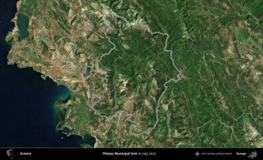 Filiates Belediye Birimi. Yunanistan 'ın idari alanı, Temmuz 2022' de çekilen Global Mozaik Sentinel-2 karolarından oluşan bir uydu görüntüsüyle özetlendi