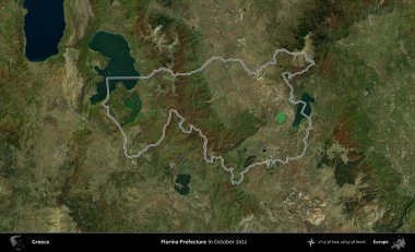 Florina Bölgesi. Yunanistan 'ın idari alanı, Ekim 2022' de çekilen Global Mozaik Sentinel-2 karolarından oluşan bir uydu görüntüsünde özetlendi