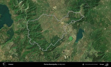 Florina Belediyesi. Yunanistan 'ın idari alanı, Temmuz 2022' de çekilen Global Mozaik Sentinel-2 karolarından oluşan bir uydu görüntüsüyle özetlendi