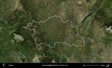 Grevena Bölgesel Birimi. Yunanistan 'ın idari alanı, Ekim 2022' de çekilen Global Mozaik Sentinel-2 karolarından oluşan bir uydu görüntüsünde özetlendi