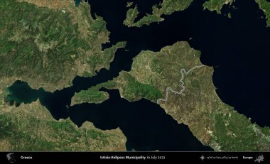 Istiaia-Aidipsos Belediyesi. Yunanistan 'ın idari alanı, Temmuz 2022' de çekilen Global Mozaik Sentinel-2 karolarından oluşan bir uydu görüntüsüyle özetlendi