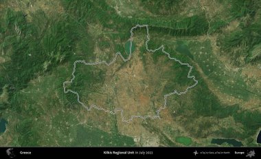 Kilkis Bölgesel Birimi. Yunanistan 'ın idari alanı, Temmuz 2022' de çekilen Global Mozaik Sentinel-2 karolarından oluşan bir uydu görüntüsüyle özetlendi