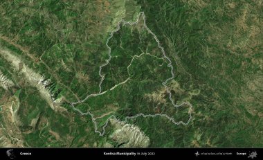 Konitsa Belediyesi. Yunanistan 'ın idari alanı, Temmuz 2022' de çekilen Global Mozaik Sentinel-2 karolarından oluşan bir uydu görüntüsüyle özetlendi