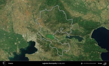 Lagkadas Belediyesi. Yunanistan 'ın idari alanı, Temmuz 2022' de çekilen Global Mozaik Sentinel-2 karolarından oluşan bir uydu görüntüsüyle özetlendi