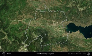 Lamia Belediyesi. Yunanistan 'ın idari alanı, Temmuz 2022' de çekilen Global Mozaik Sentinel-2 karolarından oluşan bir uydu görüntüsüyle özetlendi