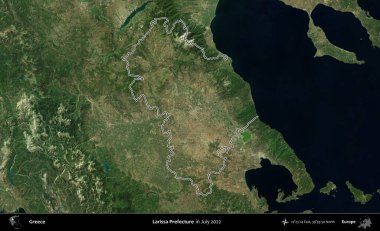 Larissa Bölgesi. Yunanistan 'ın idari alanı, Temmuz 2022' de çekilen Global Mozaik Sentinel-2 karolarından oluşan bir uydu görüntüsüyle özetlendi