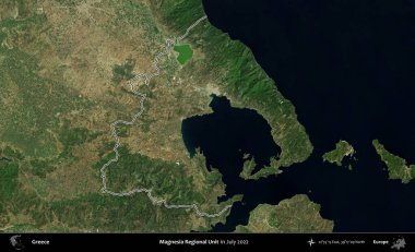 Magnezya Bölgesel Birimi. Yunanistan 'ın idari alanı, Temmuz 2022' de çekilen Global Mozaik Sentinel-2 karolarından oluşan bir uydu görüntüsüyle özetlendi