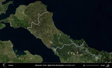 Mantoudi - Limni - Aghia Anna Belediyesi. Yunanistan 'ın idari alanı, Ekim 2022' de çekilen Global Mozaik Sentinel-2 karolarından oluşan bir uydu görüntüsünde özetlendi