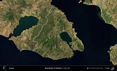 Mytilene Belediyesi. Yunanistan 'ın idari alanı, Temmuz 2022' de çekilen Global Mozaik Sentinel-2 karolarından oluşan bir uydu görüntüsüyle özetlendi