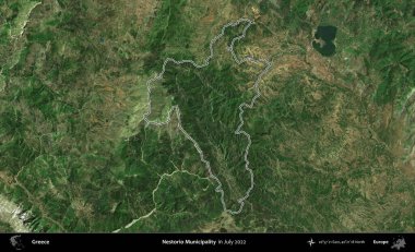 Nestorio Belediyesi. Yunanistan 'ın idari alanı, Temmuz 2022' de çekilen Global Mozaik Sentinel-2 karolarından oluşan bir uydu görüntüsüyle özetlendi