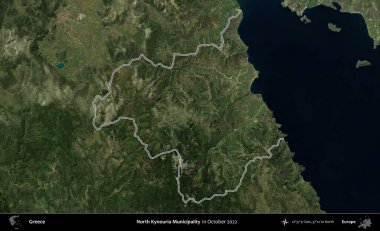 Kuzey Kynouria Belediyesi. Yunanistan 'ın idari alanı, Ekim 2022' de çekilen Global Mozaik Sentinel-2 karolarından oluşan bir uydu görüntüsünde özetlendi