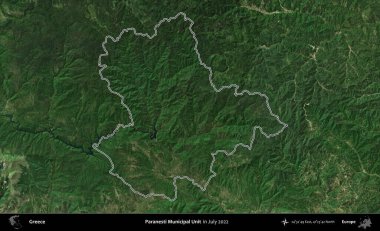 Paranesti Belediye Birimi. Yunanistan 'ın idari alanı, Temmuz 2022' de çekilen Global Mozaik Sentinel-2 karolarından oluşan bir uydu görüntüsüyle özetlendi