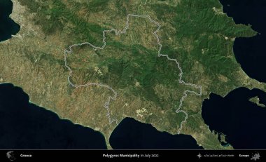 Poligyros Belediyesi. Yunanistan 'ın idari alanı, Temmuz 2022' de çekilen Global Mozaik Sentinel-2 karolarından oluşan bir uydu görüntüsüyle özetlendi