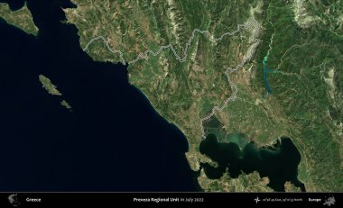 Preveza Bölgesel Birimi. Yunanistan 'ın idari alanı, Temmuz 2022' de çekilen Global Mozaik Sentinel-2 karolarından oluşan bir uydu görüntüsüyle özetlendi