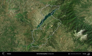 Servia Belediyesi. Yunanistan 'ın idari alanı, Temmuz 2022' de çekilen Global Mozaik Sentinel-2 karolarından oluşan bir uydu görüntüsüyle özetlendi