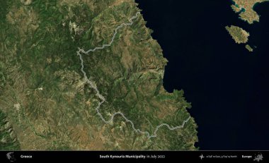 Güney Kynouria Belediyesi. Yunanistan 'ın idari alanı, Temmuz 2022' de çekilen Global Mozaik Sentinel-2 karolarından oluşan bir uydu görüntüsüyle özetlendi