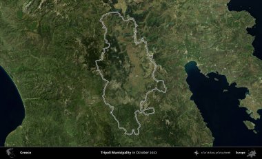 Trablus Belediyesi. Yunanistan 'ın idari alanı, Ekim 2022' de çekilen Global Mozaik Sentinel-2 karolarından oluşan bir uydu görüntüsünde özetlendi