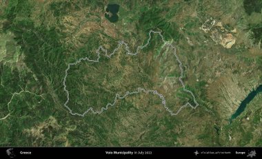 Voio Belediyesi. Yunanistan 'ın idari alanı, Temmuz 2022' de çekilen Global Mozaik Sentinel-2 karolarından oluşan bir uydu görüntüsüyle özetlendi