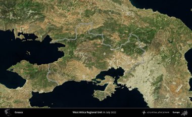 Batı Attica Bölgesel Birimi. Yunanistan 'ın idari alanı, Temmuz 2022' de çekilen Global Mozaik Sentinel-2 karolarından oluşan bir uydu görüntüsüyle özetlendi