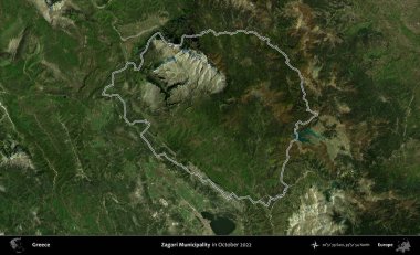 Zagori Belediyesi. Yunanistan 'ın idari alanı, Ekim 2022' de çekilen Global Mozaik Sentinel-2 karolarından oluşan bir uydu görüntüsünde özetlendi
