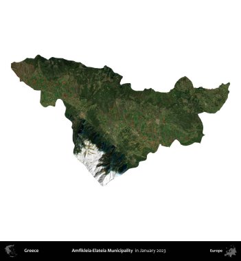 Amfikleia-Elateia Belediyesi. Yunanistan idari bölgesi, Ocak 2023 'te çekilen Global Mozaik Sentinel-2 karolarından oluşan bir uydu görüntüsü üzerinde beyaza izole edildi