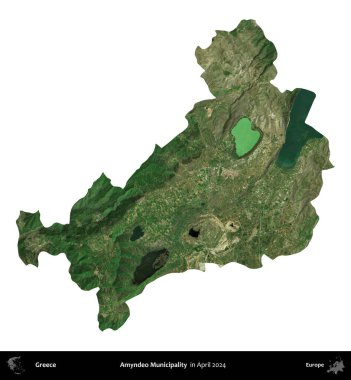 Amyndeo Belediyesi. Yunanistan idari bölgesi, Nisan 2024 'te çekilen Global Mozaik Sentinel-2 karolarından oluşan bir uydu görüntüsü üzerinde beyaza izole edildi
