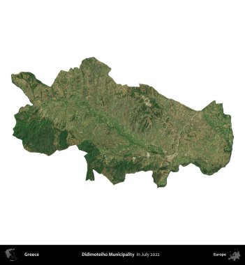 Didimoteiho Belediyesi. Yunanistan idari bölgesi, Temmuz 2022 'de çekilen Global Mozaik Sentinel-2 karolarından oluşan bir uydu görüntüsü üzerinde beyaza izole edildi
