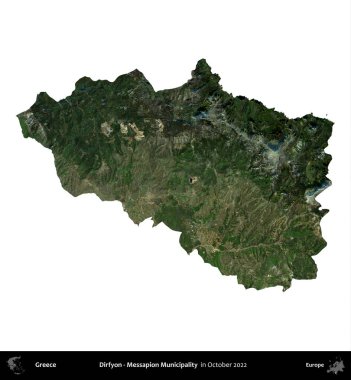 Dirfyon - Messapion Belediyesi. Yunanistan idari bölgesi, Ekim 2022 'de çekilen Global Mozaik Sentinel-2 karolarından oluşan bir uydu görüntüsü üzerinde beyaza izole edildi