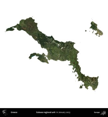 Euboea bölgesel birimi. Yunanistan idari bölgesi, Ocak 2023 'te çekilen Global Mozaik Sentinel-2 karolarından oluşan bir uydu görüntüsü üzerinde beyaza izole edildi