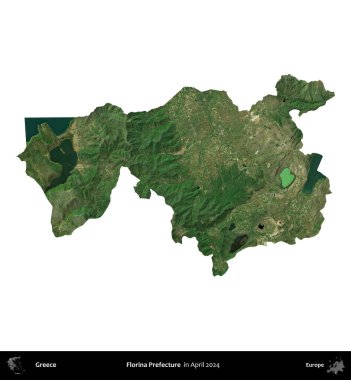 Florina Bölgesi. Yunanistan idari bölgesi, Nisan 2024 'te çekilen Global Mozaik Sentinel-2 karolarından oluşan bir uydu görüntüsü üzerinde beyaza izole edildi