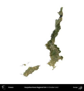 Karpathos-Kasos Bölgesel Birimi. Yunanistan idari bölgesi, Ekim 2022 'de çekilen Global Mozaik Sentinel-2 karolarından oluşan bir uydu görüntüsü üzerinde beyaza izole edildi