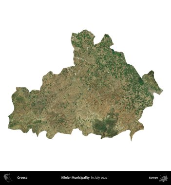 Kileler Belediyesi. Yunanistan idari bölgesi, Temmuz 2022 'de çekilen Global Mozaik Sentinel-2 karolarından oluşan bir uydu görüntüsü üzerinde beyaza izole edildi
