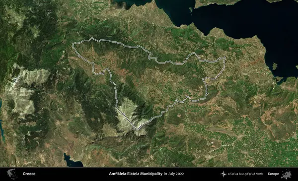Amfikleia-Elateia Belediyesi. Yunanistan 'ın idari alanı, Temmuz 2022' de çekilen Global Mozaik Sentinel-2 karolarından oluşan bir uydu görüntüsüyle özetlendi