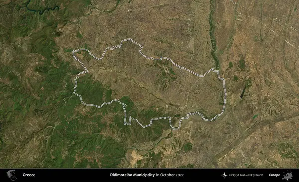 Didimoteiho Belediyesi. Yunanistan 'ın idari alanı, Ekim 2022' de çekilen Global Mozaik Sentinel-2 karolarından oluşan bir uydu görüntüsünde özetlendi