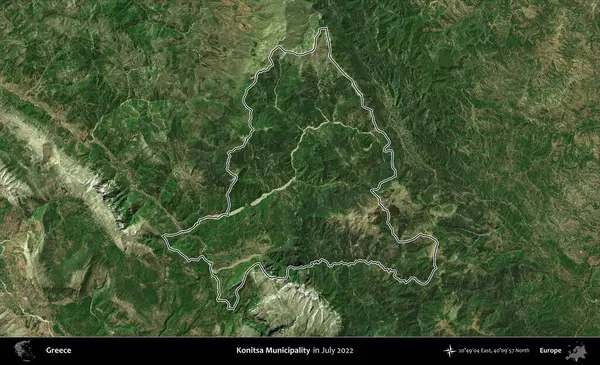 Konitsa Belediyesi. Yunanistan 'ın idari alanı, Temmuz 2022' de çekilen Global Mozaik Sentinel-2 karolarından oluşan bir uydu görüntüsüyle özetlendi