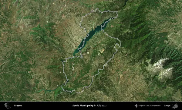 Servia Belediyesi. Yunanistan 'ın idari alanı, Temmuz 2022' de çekilen Global Mozaik Sentinel-2 karolarından oluşan bir uydu görüntüsüyle özetlendi