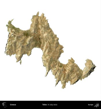 Telolar. Yunanistan idari bölgesi, Temmuz 2022 'de çekilen Global Mozaik Sentinel-2 karolarından oluşan bir uydu görüntüsü üzerinde beyaza izole edildi