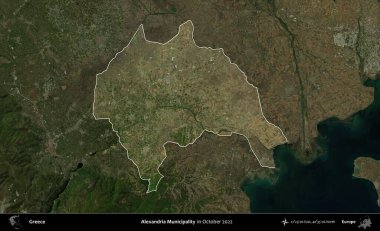 İskenderiye Belediyesi. Yunanistan 'ın idari alanı, Ekim 2022' de çekilen Global Mozaik Sentinel-2 karolarından oluşan koyu renkli bir uydu görüntüsü üzerinde vurgulandı ve özetlendi