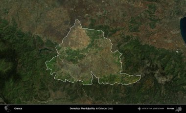 Domokos Belediyesi. Yunanistan 'ın idari alanı, Ekim 2022' de çekilen Global Mozaik Sentinel-2 karolarından oluşan koyu renkli bir uydu görüntüsü üzerinde vurgulandı ve özetlendi